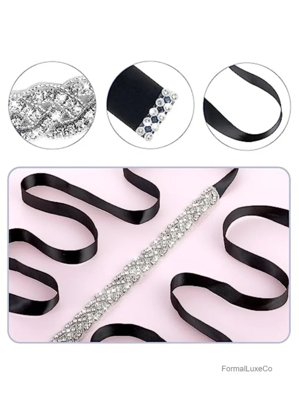 Handcrafted Rhinestone Glitter Ribbon Waist Belt for Women Bridal Wedding